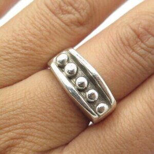 925 Sterling Silver Vintage Mexico Beaded Signet Ring Size 7